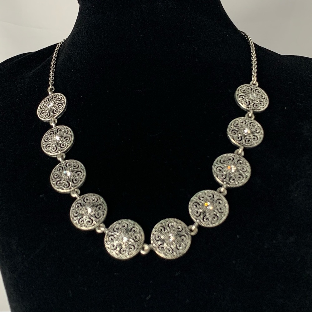 Silver Tone, Marcasite Flowers Necklace